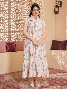 Bata elegante de estilo árabe con bordados y estampados coloridos, con flecos, cuello en V, patchwork y pliegues, abaya blanca fresca, último diseño para el Día Nacional de Arabia Saudita 2025