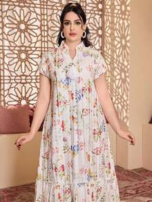 Bata elegante de estilo árabe con bordados y estampados coloridos, con flecos, cuello en V, patchwork y pliegues, abaya blanca fresca, último diseño para el Día Nacional de Arabia Saudita 2025