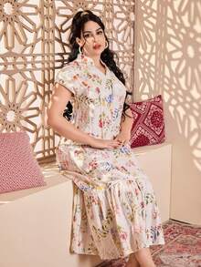 Bata elegante de estilo árabe con bordados y estampados coloridos, con flecos, cuello en V, patchwork y pliegues, abaya blanca fresca, último diseño para el Día Nacional de Arabia Saudita 2025