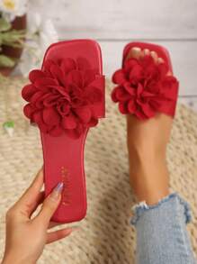 2025 New Fashion Floral Decor Women Flat Sandals, Casual Summer Beach