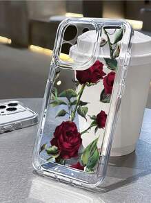 Spring 1pc Black Rose TPU Transparent Phone Case, Compatible With Iphone 11/12/13 Pro/14/15/16 Pro Max/16 Plus/16 Pro/16, S23, S24, S22, S21,International Version, Not The Domestic Version - Clear - View 1