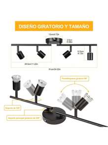Adjustable Track Lighting Kit, 4-Light Black Track Lighting Fixtures For Ceiling, Ceiling Spotlight With Foldable Light Arms For Kitchen, E26 Socket, Bulbs Not Included - Black - View 4