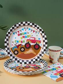 100/75/25/10pcs Mountain Bike Disposable Plates Napkins Cups, Mountain Bike Plates Napkins And Cups Party Supplies, Suitable For 25 Guests, Disposable Paper Plates Party Tableware Suitable For Birthday Party Family Picnic - Multicolor - View 3