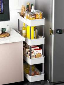 1pc 4-Tier Storage Rack, Floor-Standing Shelf For Bedroom, Kitchen, Bathroom, Dorm, With Storage Baskets - Narrow Version Outdoor Decor