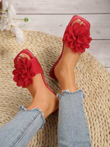 2025 New Fashion Floral Decor Women Flat Sandals, Casual Summer Beach