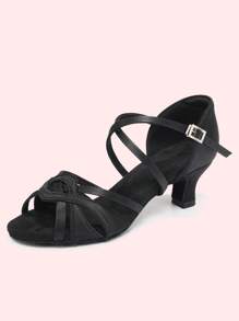Women's Latin Dance Shoes, Black Ballroom Dance Shoes, Professional Dance Shoes, Women's Satin Open Toe Salsa Bachata Dance Shoes - Black - View 2