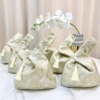 1 pieza Bolso de muñeca elegante con estampado jacquard y borlas, bolsa de regalo de alta gama de gran tamaño para el Día de la Madre, boda, fiesta de cumpleaños, disponible en 4 colores