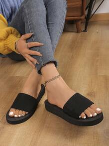 Women Soft Slip-On Flat Sandals, Plastic Indoor Slippers For Casual, Beach, Seaside - Black - View 1