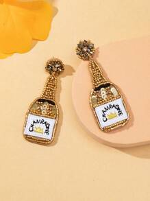 WinLeaf 1 对新年庆祝酒瓶耳环，手工串珠刺绣香槟耳环 - 彩色 - 查看 16