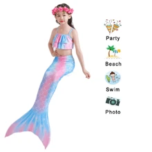 Girls Mermaid Costume Princess Dress Up Mermaid Gift For Girls 3-12 Year Old - 淺粉色 - 查看 3