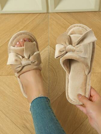 Women's Bow Open-Toe House Slippers, Soft & Skin-Friendly, Quiet Indoor Slip-On Shoes, Spring