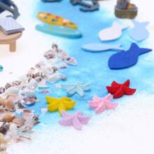 微型娃娃屋地中海风格海滩别墅配件，木制微型海滩别墅风景道具，适用于 BJD 娃娃夏季海滩拍摄，包括迷你沙滩伞和棕榈树 - 彩色 - 查看 5