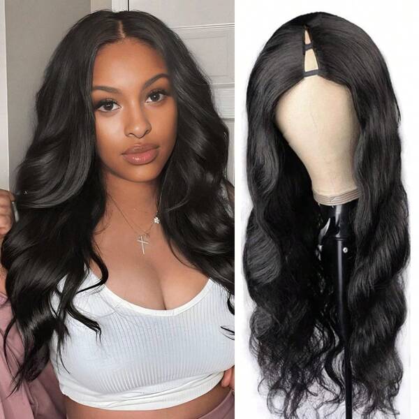V Part Wig Human Hair Body Wave For  Women Wigs Human Hair Glueless Wear And Go U Part Human Hair Wig 100% Body Wave Human Hair Wig Beginner Friendly 250% Density Natural Color (22inch)