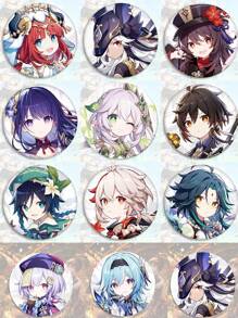 Metal Laser Cut Anime Game Badges, Pins & Brooches For Raiden Shoggun, Hu Tao, Klee And Other Cute Characters