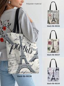 1 Stück Damen Schultertasche mit Paris Eiffel Turm Motiv, große Kapazität Polyester Shopper, lässige Umhängetasche für den täglichen Gebrauch, Supermarkt Einkaufen, tolles Geschenk, künstlerischer Stil Schultasche & Büchertasche für Frauen oder Studenten, perfekt für Bücher, Einkaufen, Rückkehr zur Schule und mehr