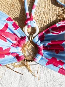 European And American Sexy Floral Printed Low Waist Bikini Set Summer Swimsuits