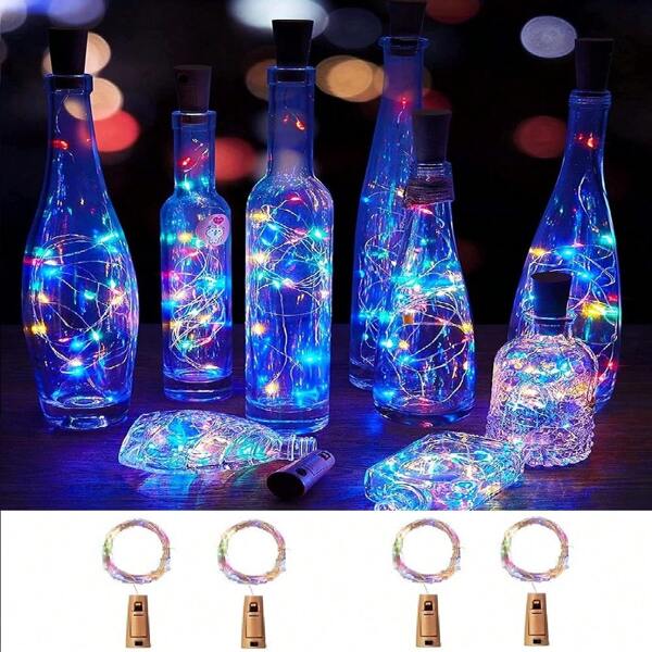 4-Piece Set Of 20 LED Bottle Stopper Lights, Fairy Mini String Lights With Copper Wire, Battery Driven Star Lights, Suitable For DIY, Weddings, Parties, Indoor And Outdoor (White/Warm White/Color)