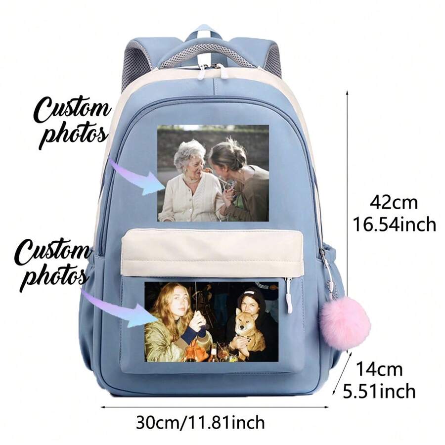Customized Backpacks For Men And Women, Customize Your Photos, Light Schoolbags, Outdoor Leisure Backpacks, Leisure Backpacks For School Travel And Work - Blue - View 1