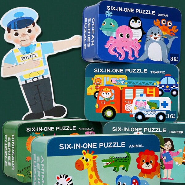 5 Boxes Party Favors Large Jigsaw Puzzles In A Metal Box For Wooden Puzzle For Boys And Girls Learning Educational Toys 5 Styles(Cute Style)And 13 Different Styles Of 100-Piece Puzzles, Iron Boxes.And 13 Different Styles Of 100-Piece Puzzles, Iron Boxes.Boys' Toys, Girls' Toys