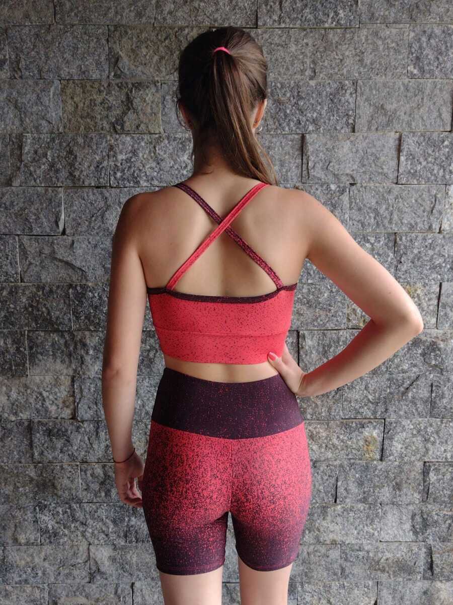 Fitness Strappy Top With Crossover At The Back, Zero Transparency Cropped Top With Removable Pads - Cosmic Dust Red - View 1