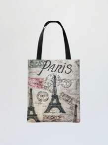 1 Stück Damen Schultertasche mit Paris Eiffel Turm Motiv, große Kapazität Polyester Shopper, lässige Umhängetasche für den täglichen Gebrauch, Supermarkt Einkaufen, tolles Geschenk, künstlerischer Stil Schultasche & Büchertasche für Frauen oder Studenten, perfekt für Bücher, Einkaufen, Rückkehr zur Schule und mehr
