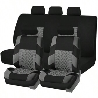 REMAX Set de 9 piezas de fundas universales de tela para asientos de coche, camión, SUV y van, protectores de asiento, decoración de accesorios de automóvil con espuma gruesa y estampado en caliente