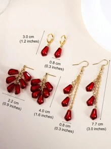 1 对甜美水果石榴多层吊坠耳环新年红石榴小耳钉流苏链耳环适合女性日常派对佩戴 - 金黃色 - 查看 6