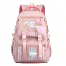 Mochila ligera de Cinnamon Dog de Sanrio - Bolso de mujer de gran capacidad con estampado de dibujos animados, de múltiples capas y usos, de nailon, color rosa brillante con patrón de animal, cierre con cremallera, lavable a máquina - Adecuado para la escuela, uso al aire libre y viajes