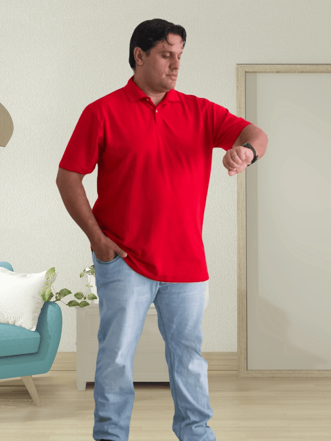 Men Plus Size Polo Shirts - Đỏ - Xem 1