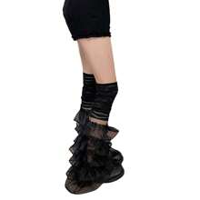 Women's Leg Warmers With Lace And Patchwork Ruffles, Thigh-High Socks, Streetwear Boot Covers - Black - View 3