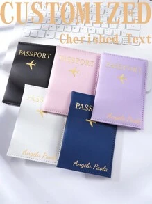2pcs Customizable Couples' Passport Holder, PU Material, Foil Stamping Map & Letter Design, Personalized Name, Simple& Minimalistic Travel Accessory Set, Necessary For Overseas Business Trip & Outdoor Travel - Blue+Pink - View 3