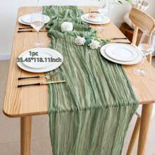 1/2pcs 90*180/300/400cm Red Bohemian Style Sheer Fabric Table Runners, Suitable For Party, Dining Table Decor, Valentine's Day, New Year, Engagement, Wedding, Shower, Birthday (Multiple Colors)