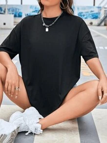 DG XUNLIN MODA Women's Oversized Short Sleeve Relaxed Pure Color Pop Solid Color T-Shirt - Black - View 1