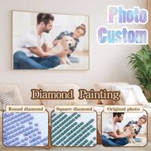 HuaCan HuaCan Custom Photo Diamond Mosaic Personalised Pet Diamond Painting Full Square Round Rhinestones Arts And Crafts Handmade Gift For Him Her Boyfriend Girlfriend For Anniversaries For Valentine's Day For Wall Decor Living Room