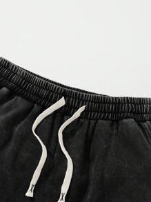 Shwiy Men's Casual Washed Distressed Flame Print Shorts, Minimalist Pattern Suitable For School And Daily Wear - Black - View 3