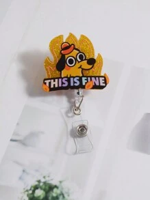 1pc Funny Retractable Badge Reel With Cute Shiny Flame Puppy Cartoon Accessories, Acrylic Name Badge For Teachers, Students, Doctors, Nurses, Men & Women Gift