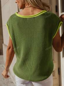 Women's Contrast Binding Casual Colorblock Splice Batwing Sleeve Knit Top Cap Sleeve Knit Sweater Tops Sleeveless Vest Summer Tops Spring Clothes Oversized Tank Tops T Shirts