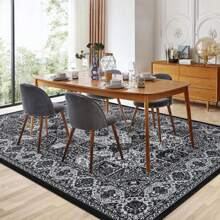 Ataucjin Machine Washable Area Rug,Non-Shedding Vintage Floor Carpet For Bedroom,Living Room, Low Pile Non-Slip Rug For Dining Room,Office - 黑色 - 查看 1