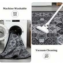 Ataucjin Machine Washable Area Rug,Non-Shedding Vintage Floor Carpet For Bedroom,Living Room, Low Pile Non-Slip Rug For Dining Room,Office - 黑色 - 查看 6