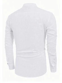 Men's Linen Cotton Casual Long Sleeve Thin Beach Shirt - White - View 2