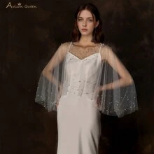 Capa de mujer blanca de perlas, ligera y de alta transparencia, chal nupcial para bodas, accesorio para cubrir brazos y hombros como protección solar - Multicolor - Ver 2