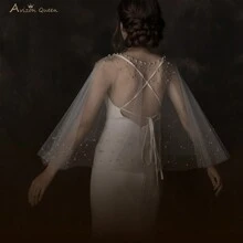 Capa de mujer blanca de perlas, ligera y de alta transparencia, chal nupcial para bodas, accesorio para cubrir brazos y hombros como protección solar - Multicolor - Ver 6