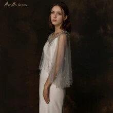 Capa de mujer blanca de perlas, ligera y de alta transparencia, chal nupcial para bodas, accesorio para cubrir brazos y hombros como protección solar - Multicolor - Ver 3
