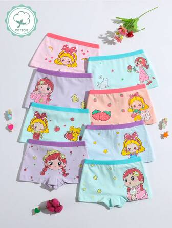 年轻女孩 8 件装 柔软舒适 可爱图案内裤