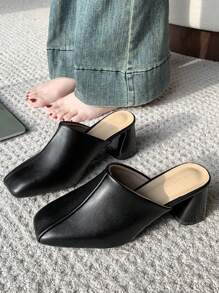 Sandalias de tacón ancho, de punta cerrada y estilo slip-on para mujer, estilo holgado, nueva colección primavera/verano 2025 - Negro - Ver 2