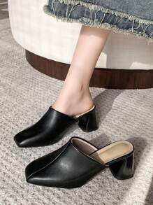 Sandalias de tacón ancho, de punta cerrada y estilo slip-on para mujer, estilo holgado, nueva colección primavera/verano 2025 - Negro - Ver 4
