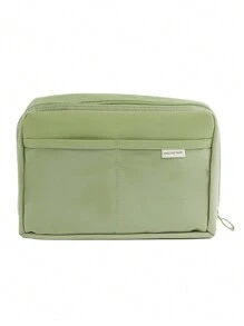 Simple Color Wide-Open Pencil Bag Pen Case 12 Compartments Oxford Fabric Storage Pouch For Stationery School Student , Back To School Gifts