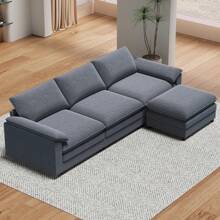 Modern Linen Convertible 3 Seater L-Shaped Cloud Sofa With Storage Ottoman,Deep Seat - Dark Grey - View 2