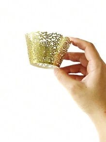 50pcs Laser Cut Gold & Silver Wire Wedding Cupcake Wrapper Baking Muffin Cupcake Paper Box Tray For Birthday Party Decoration (Bright Gold),Christmas - Gold - View 9