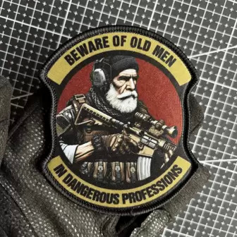 1pc "Caution Old Man" Tactical Badge, Combat Badge, Unique Polyester Backpack Patch With Hook And Loop Garment Patch, Military Style Clothing Patch
